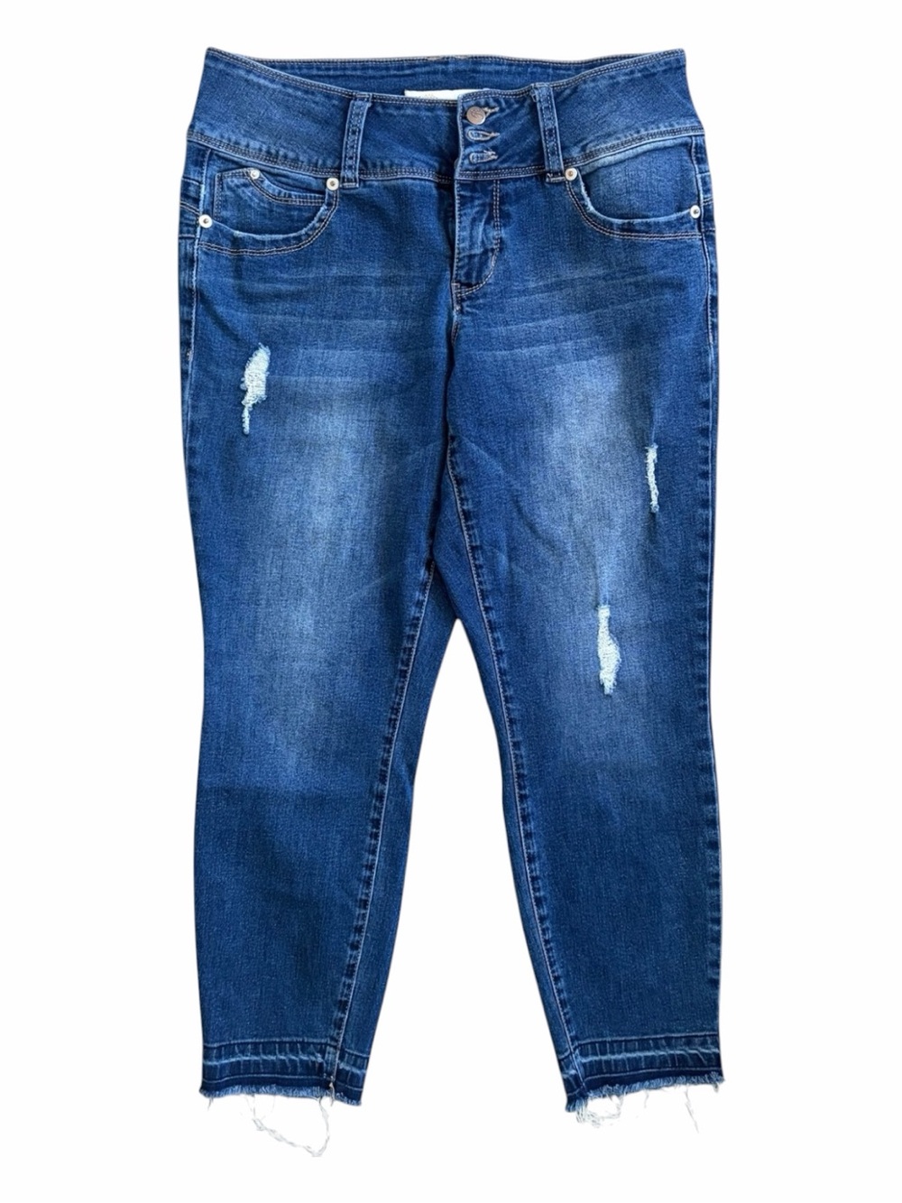 Royalty For Me Women's Denim Blue Distressed Skinny Jeans Size 8 Cropped Raw Hem